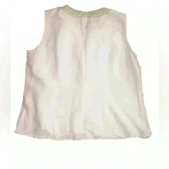 Zoe D Linen Blend Top Women XL Cream Green Embroidered Boho Peasant - Picture 4 of 5